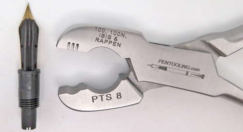 ITEM #PTS-8: PELIKAN PLIERS. THESE PLIERS WORK ON PELIKAN 100, 100N, IBIS & RAPPEN FOUNTAIN PENS. IT IS DESIGNED TO REMOVE THE SCREW IN NIB/FEED ASSEBLEY. THE TOOL HAS 3 SLOTS TO ACCPET THE RIBS ON THE BOTTOM OF THE FEED. 